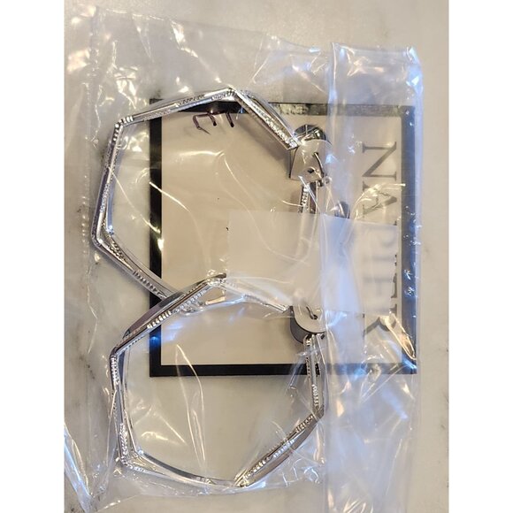 Napier Silver-Tone Geometric Hexagon Hoop Earrings - Picture 2 of 4